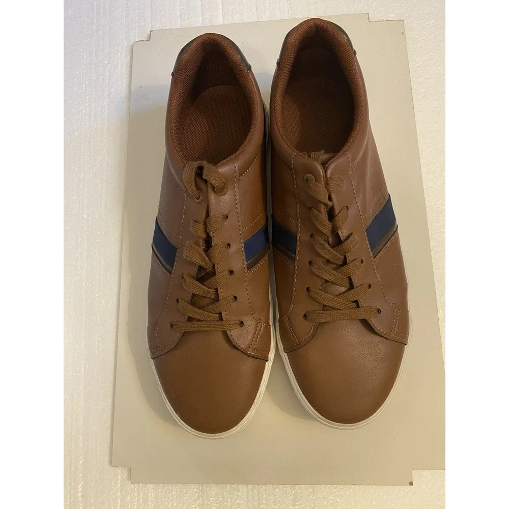 Nautica Mens Garrison Casual Brown sneakers Faux Leather Lace Up Shoes Size 13